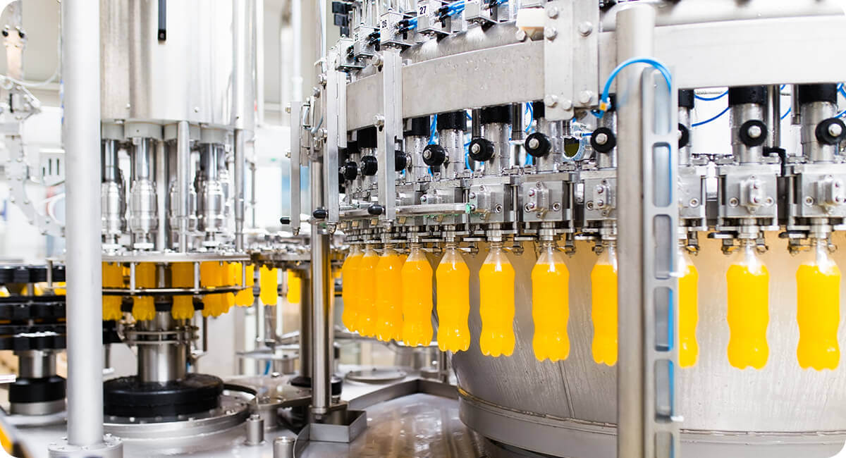Modern beverage production line using gum arabic as emulsifier and stabiliser